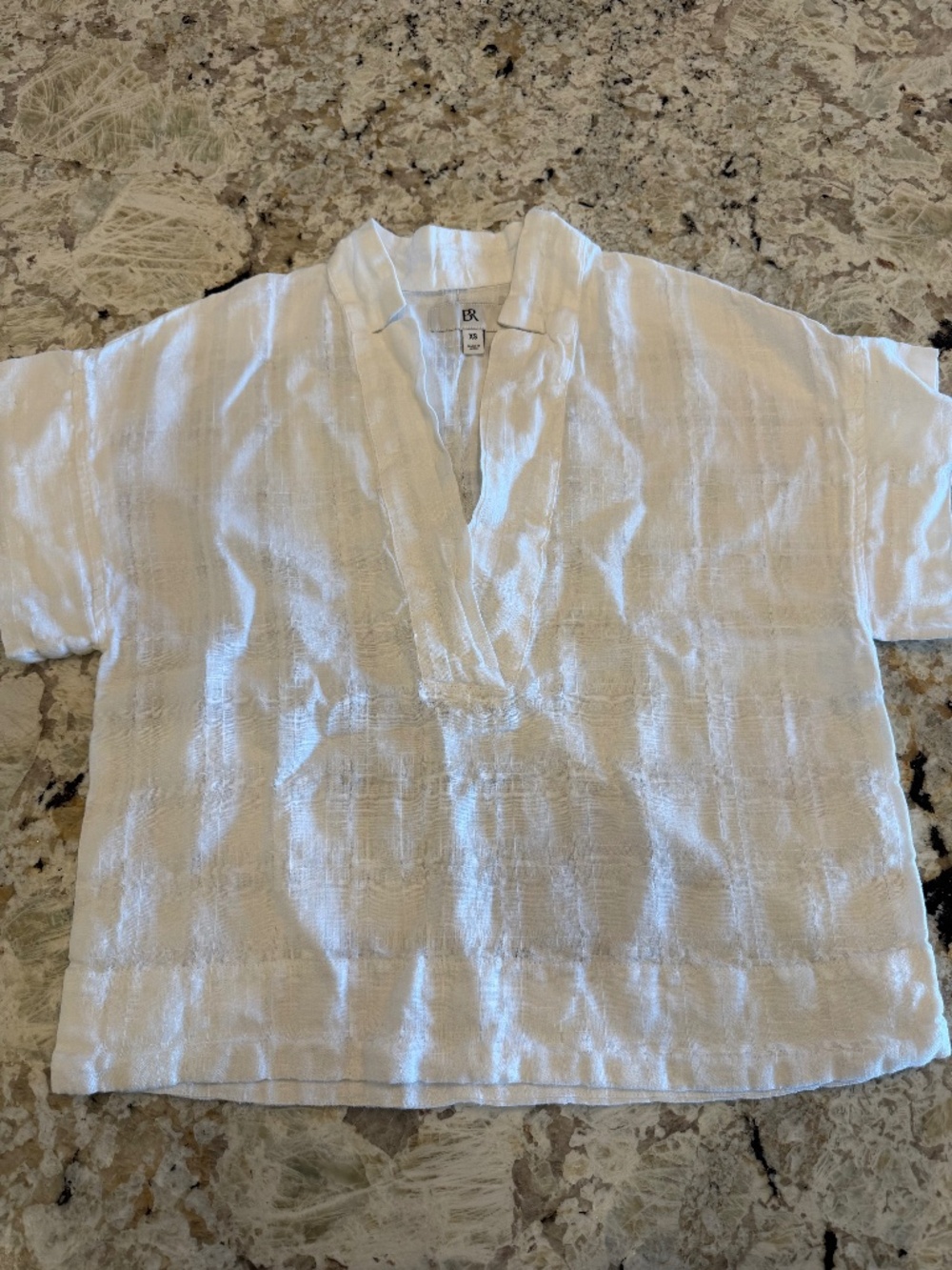Banana Republic Women’s White Linen Short Sleeve V-neck Popover Boxy Blouse XS